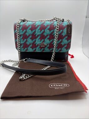 Coach Teal & Burgundy Houndstooth Chain Crossbody Bag
